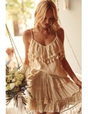 Boho-Bluse mit Quasten an den Trägern, Beige 4509 – Online-Shop – Boutique